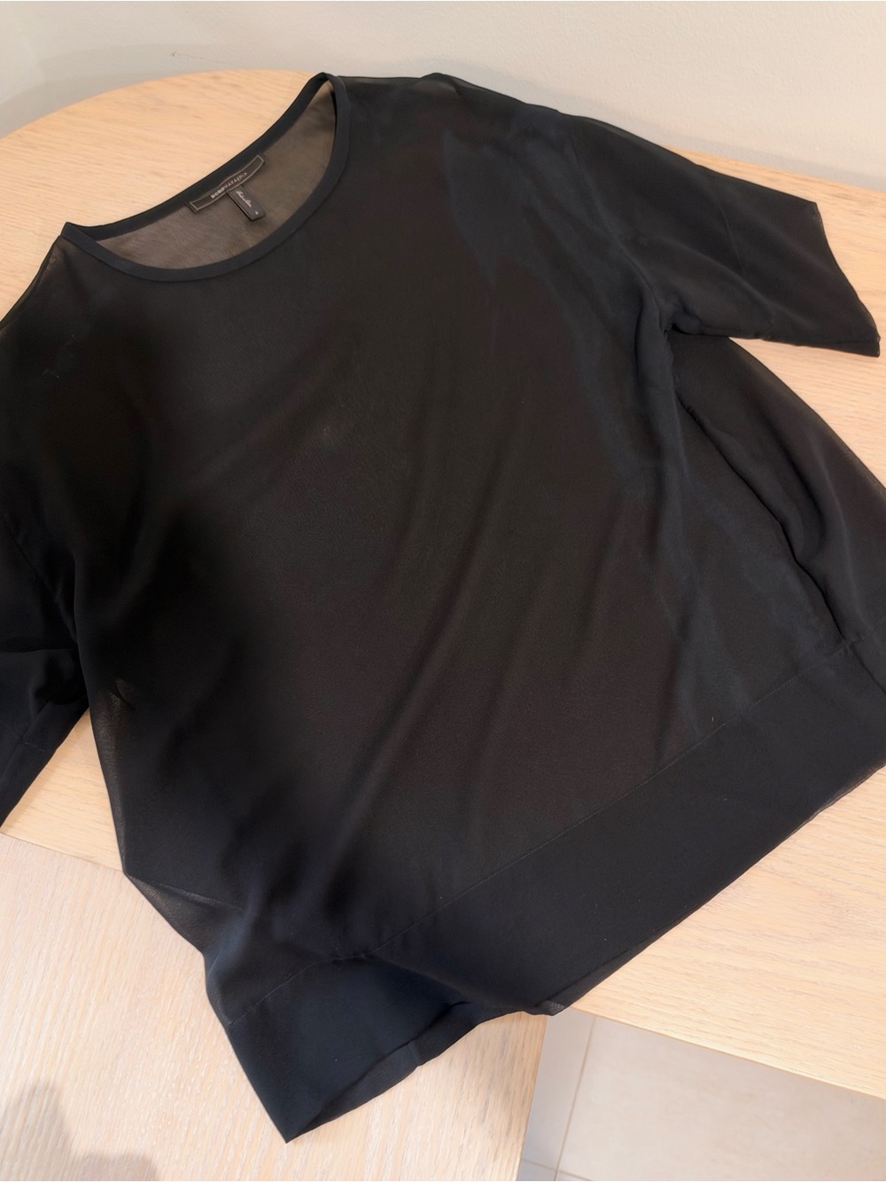 BCBGMaxAzria Sheer Black Short-Sleeve Blouse - Picture 9 of 11